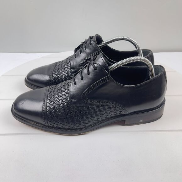 PRINCIPE Oxford Mens 9 Dress Shoes Hand Made Woven Black Leather Captoe ITALY main image 5